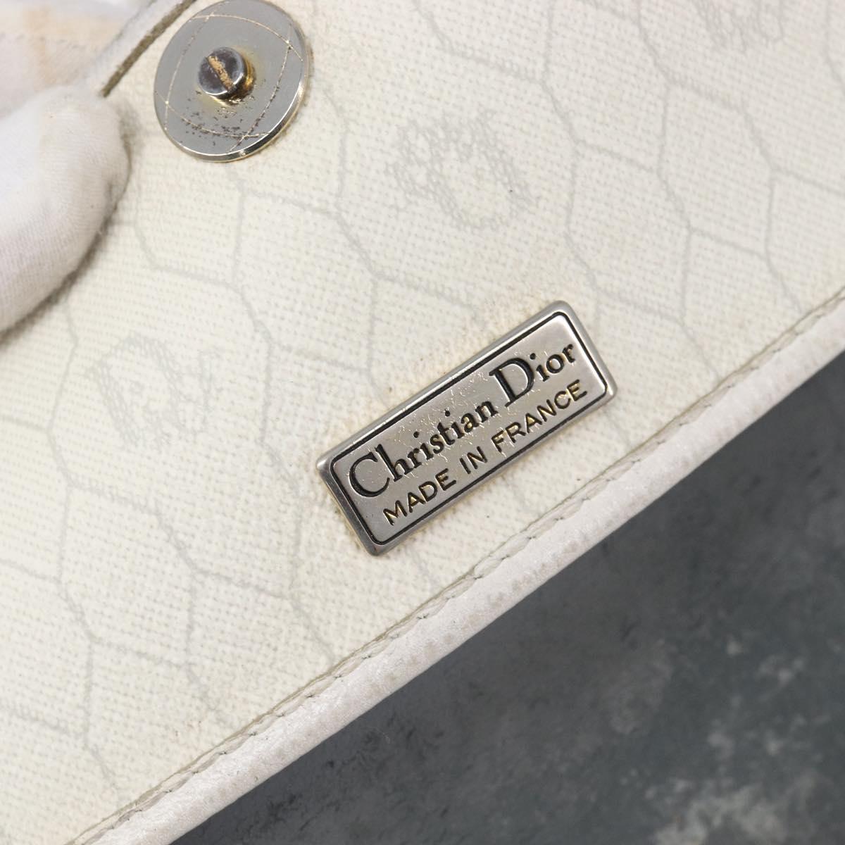Christian Dior Honeycomb Shoulder Bag PVC Leather White Gold Tone Auth 199351