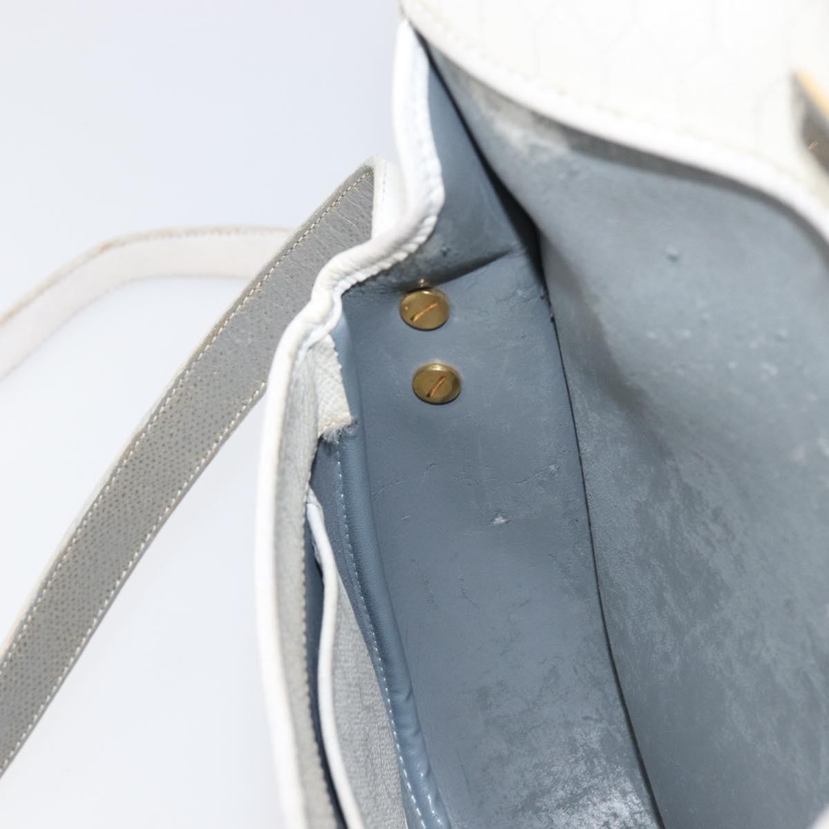 Christian Dior Honeycomb Shoulder Bag PVC Leather White Gold Tone Auth 199351