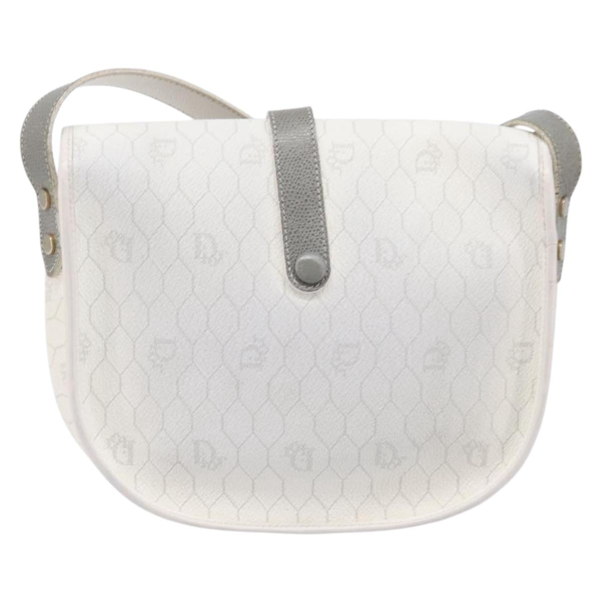 Christian Dior Honeycomb Shoulder Bag PVC Leather White Gold Tone Auth 199351