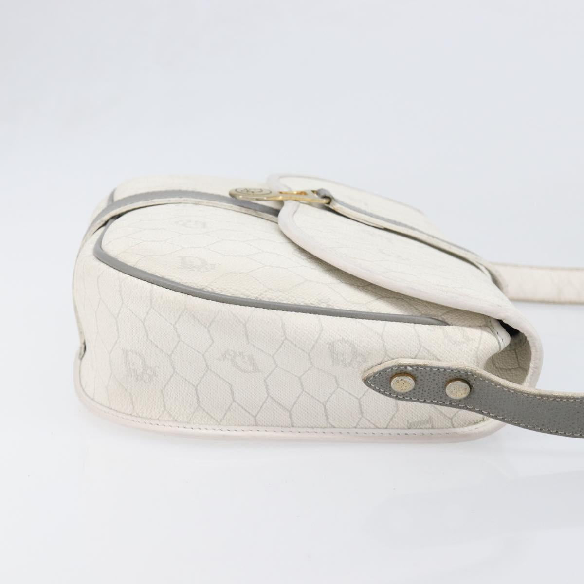 Christian Dior Honeycomb Shoulder Bag PVC Leather White Gold Tone Auth 199351