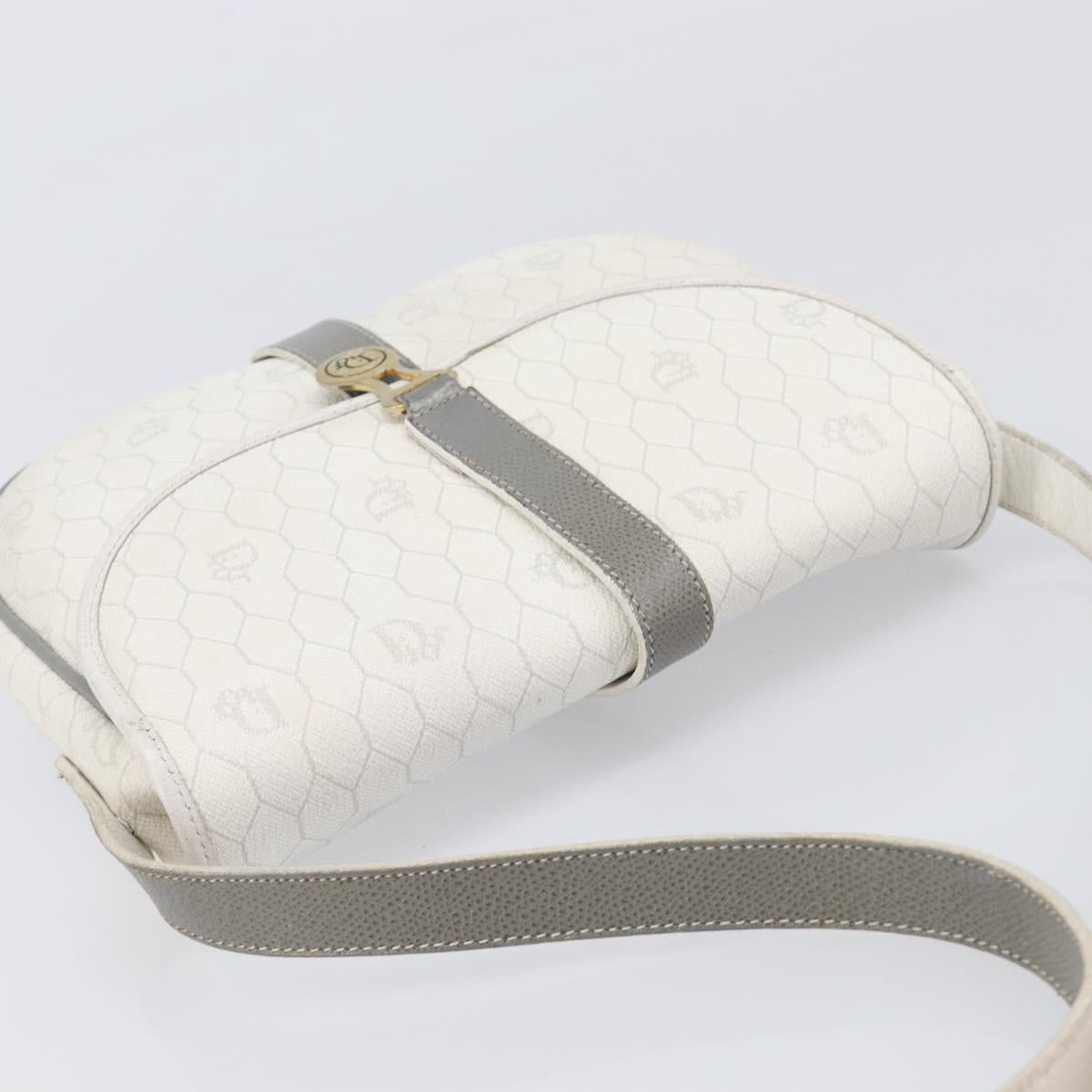 Christian Dior Honeycomb Shoulder Bag PVC Leather White Gold Tone Auth 199351