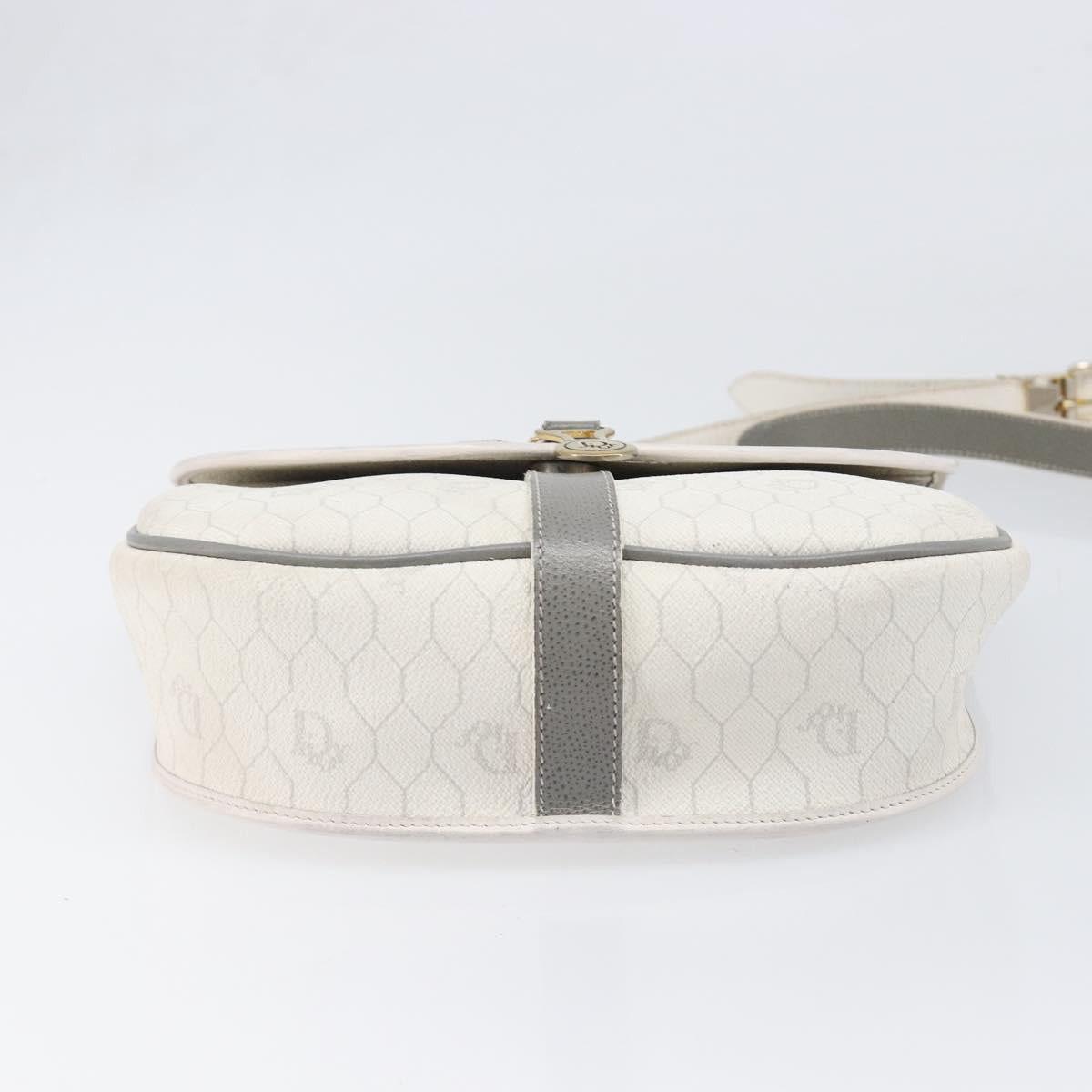 Christian Dior Honeycomb Shoulder Bag PVC Leather White Gold Tone Auth 199351
