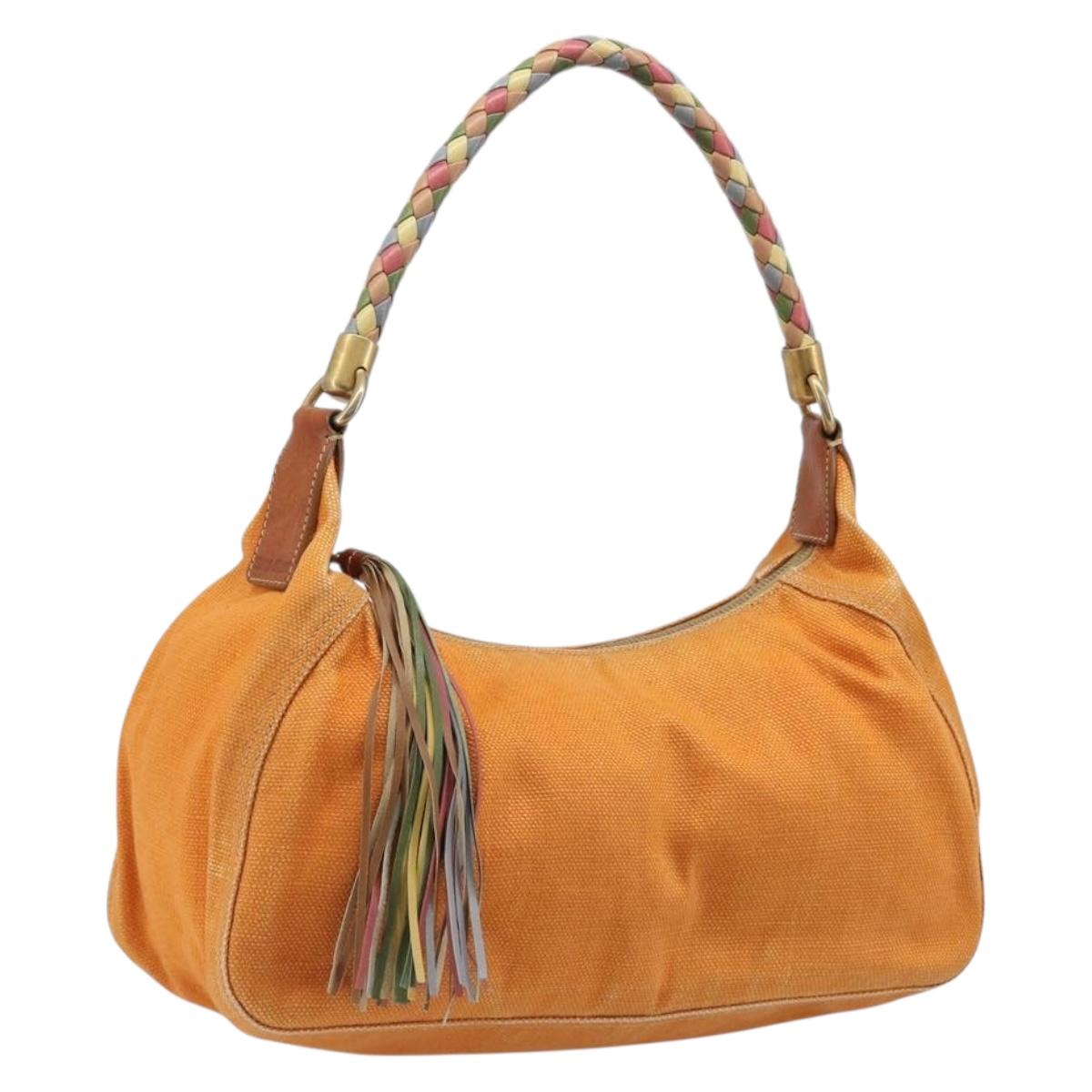 Miu Miu Shoulder Bag Canvas Orange Gold Tone Auth 199352