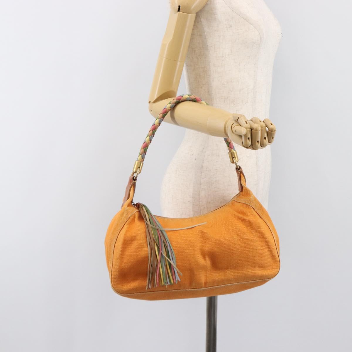 Miu Miu Shoulder Bag Canvas Orange Gold Tone Auth 199352