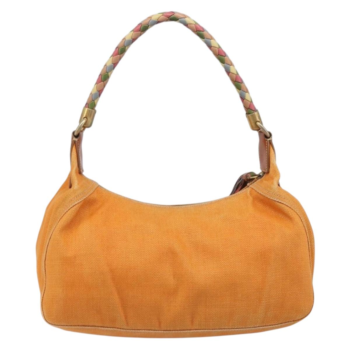 Miu Miu Shoulder Bag Canvas Orange Gold Tone Auth 199352