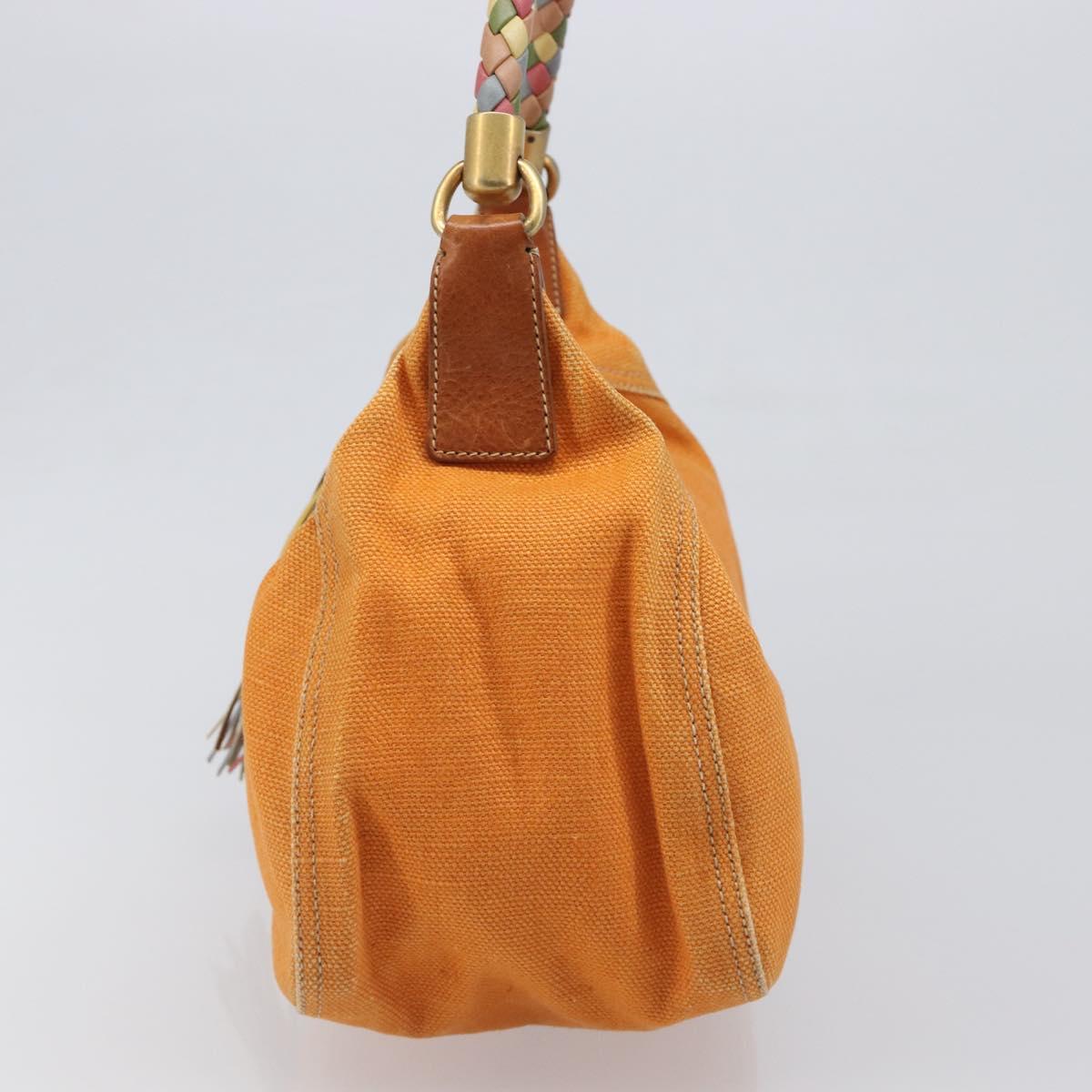 Miu Miu Shoulder Bag Canvas Orange Gold Tone Auth 199352