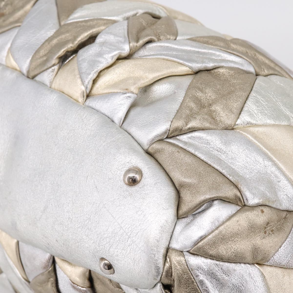 Miu Miu Tote Bag Leather Silver Gold Auth 199356A