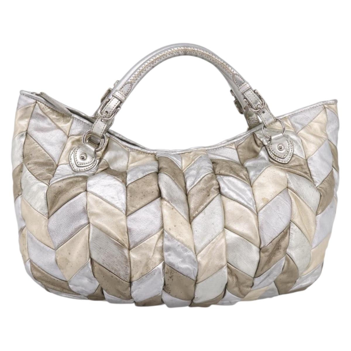 Miu Miu Tote Bag Leather Silver Gold Auth 199356A