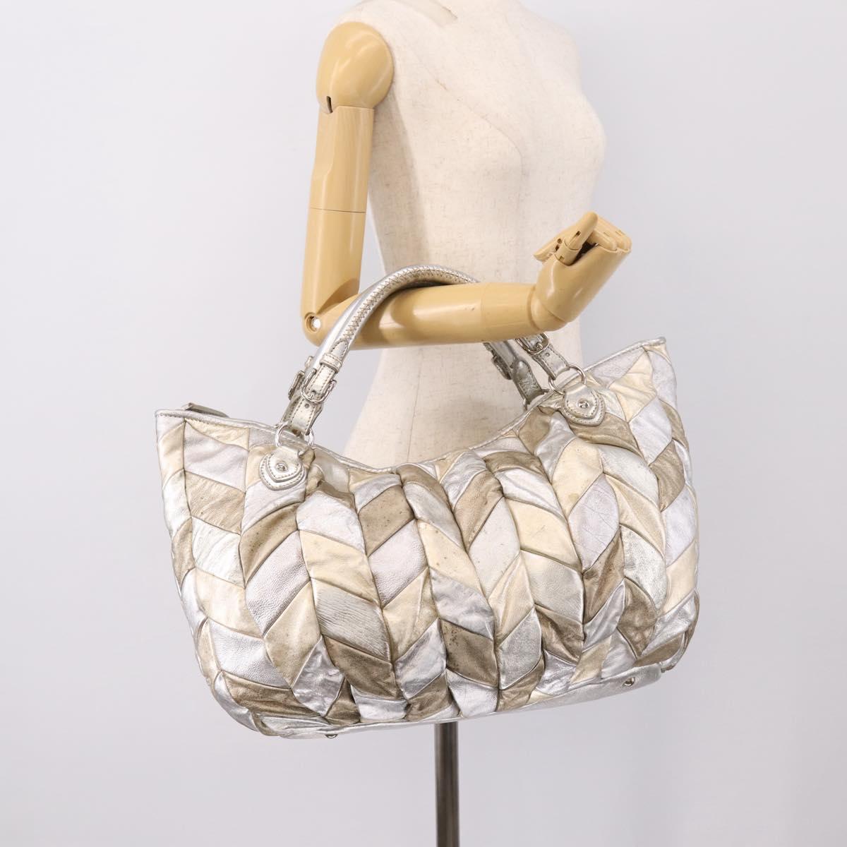 Miu Miu Tote Bag Leather Silver Gold Auth 199356A