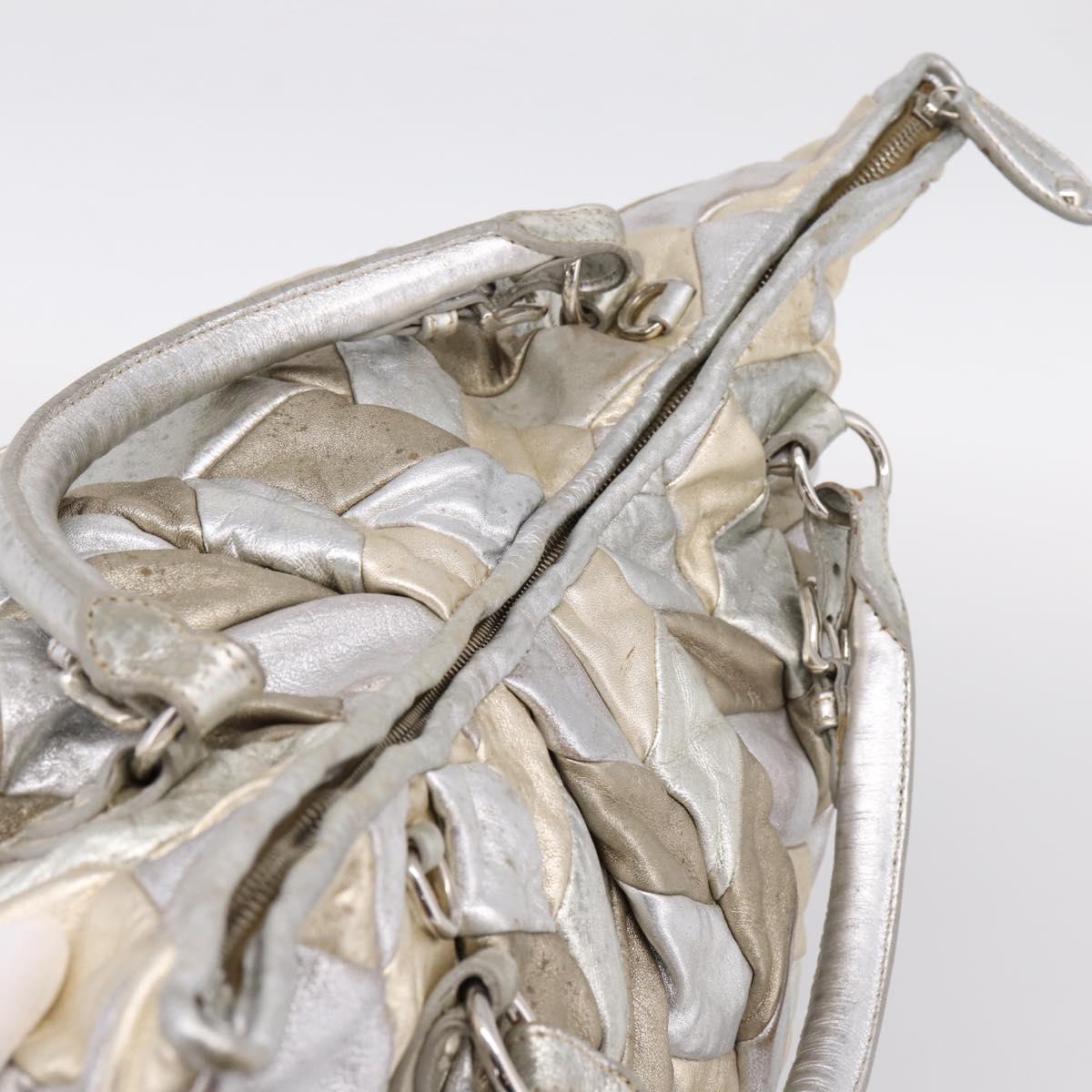 Miu Miu Tote Bag Leather Silver Gold Auth 199356A