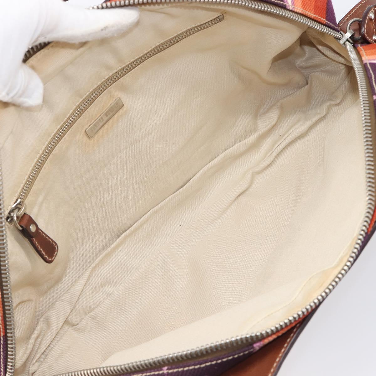 Miu Miu Hand Bag Canvas Purple Brown Auth 199357A