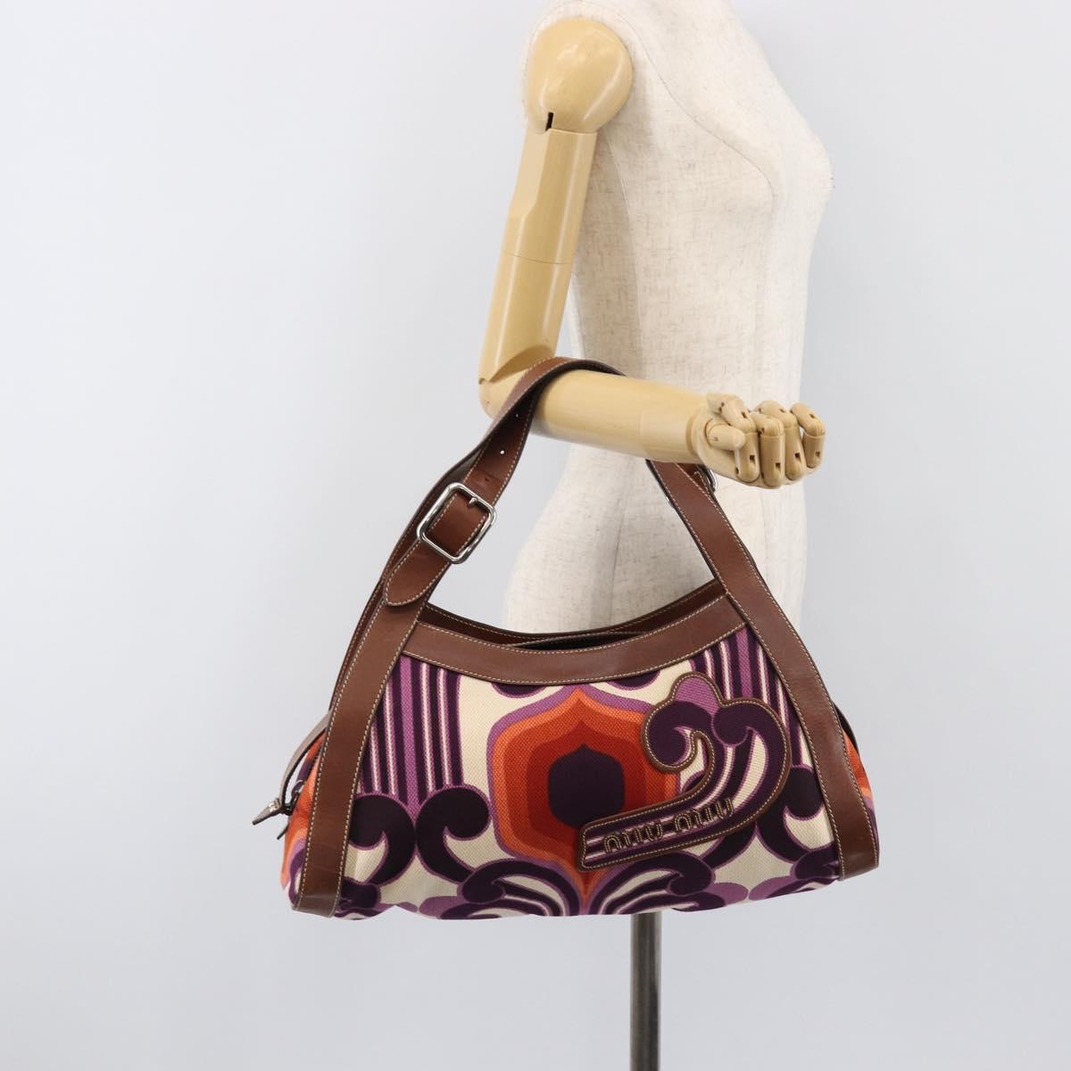 Miu Miu Hand Bag Canvas Purple Brown Auth 199357A