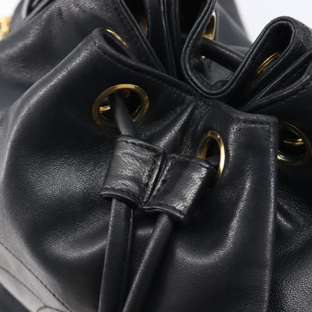 CHANEL Drawstring Chain Shoulder Bag Lamb Skin Black Gold Tone CC Auth 199358V