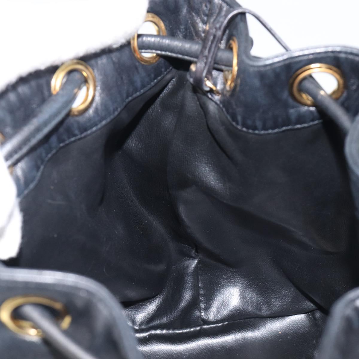 CHANEL Drawstring Chain Shoulder Bag Lamb Skin Black Gold Tone CC Auth 199358V