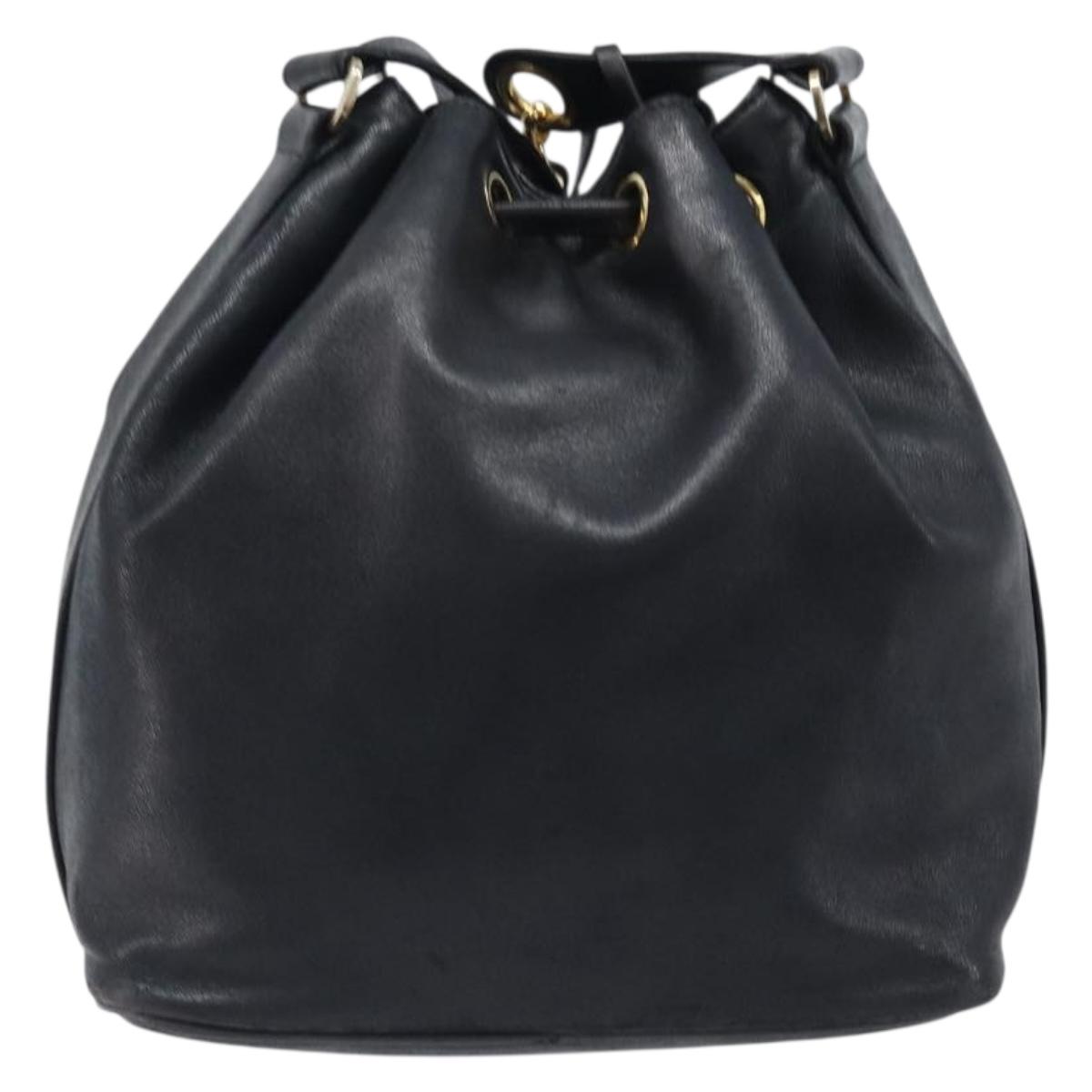 CHANEL Drawstring Chain Shoulder Bag Lamb Skin Black Gold Tone CC Auth 199358V