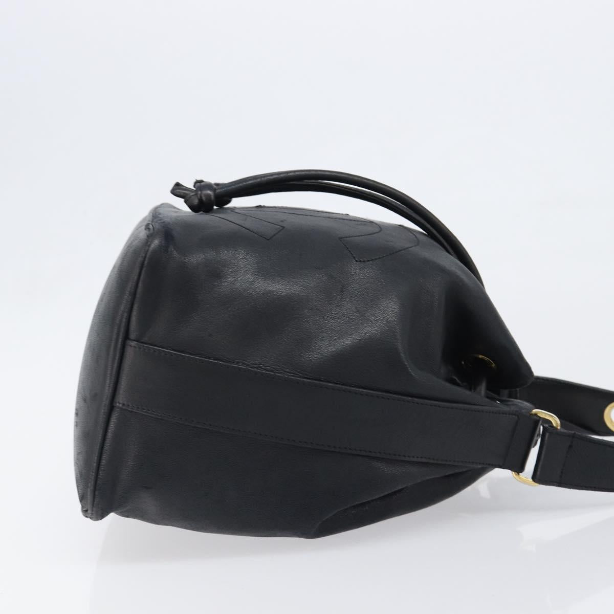 CHANEL Drawstring Chain Shoulder Bag Lamb Skin Black Gold Tone CC Auth 199358V