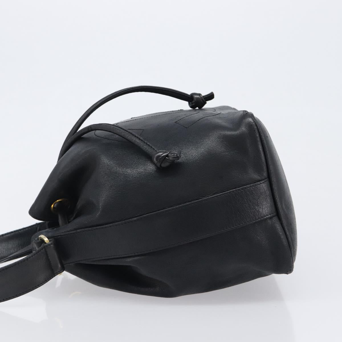 CHANEL Drawstring Chain Shoulder Bag Lamb Skin Black Gold Tone CC Auth 199358V