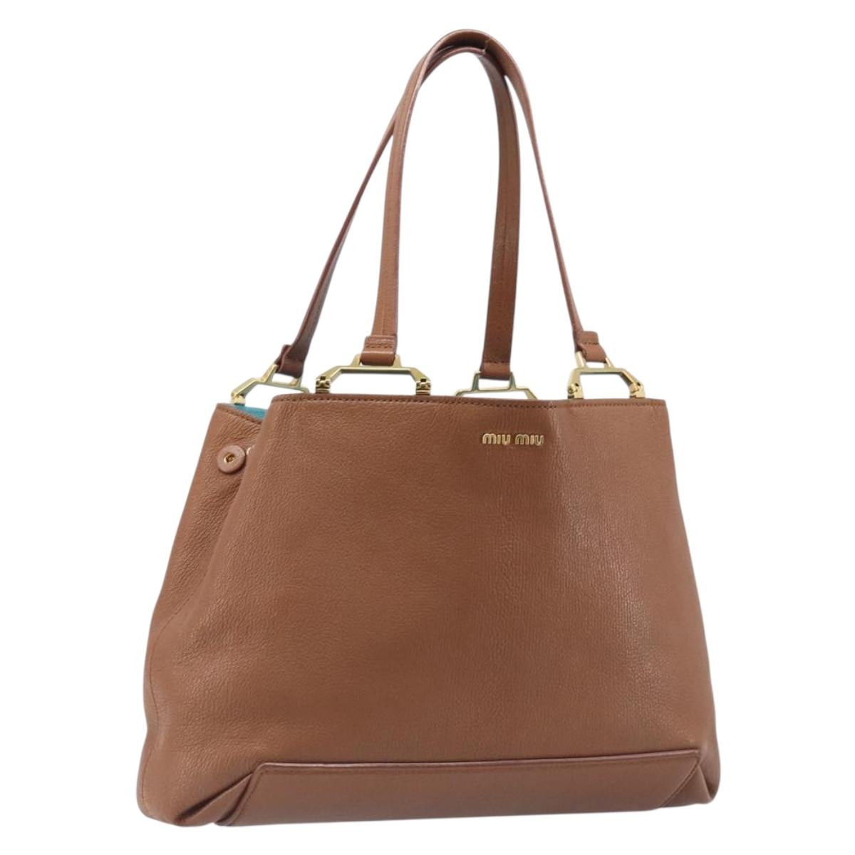 Miu Miu Hand Bag Leather Brown Gold Tone Auth 199360V