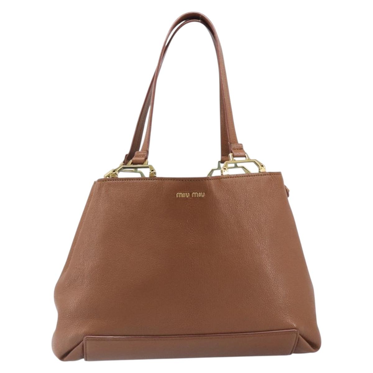 Miu Miu Hand Bag Leather Brown Gold Tone Auth 199360V