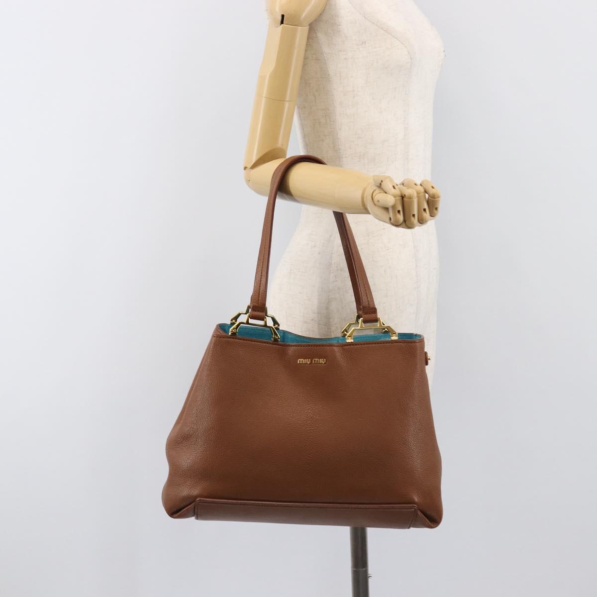 Miu Miu Hand Bag Leather Brown Gold Tone Auth 199360V