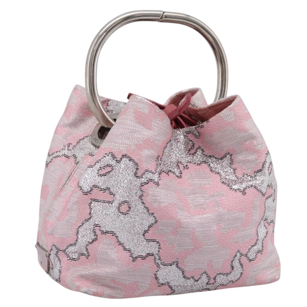 PRADA Brocade Hand Pouch Silk Pink Silver Auth 199363SAM