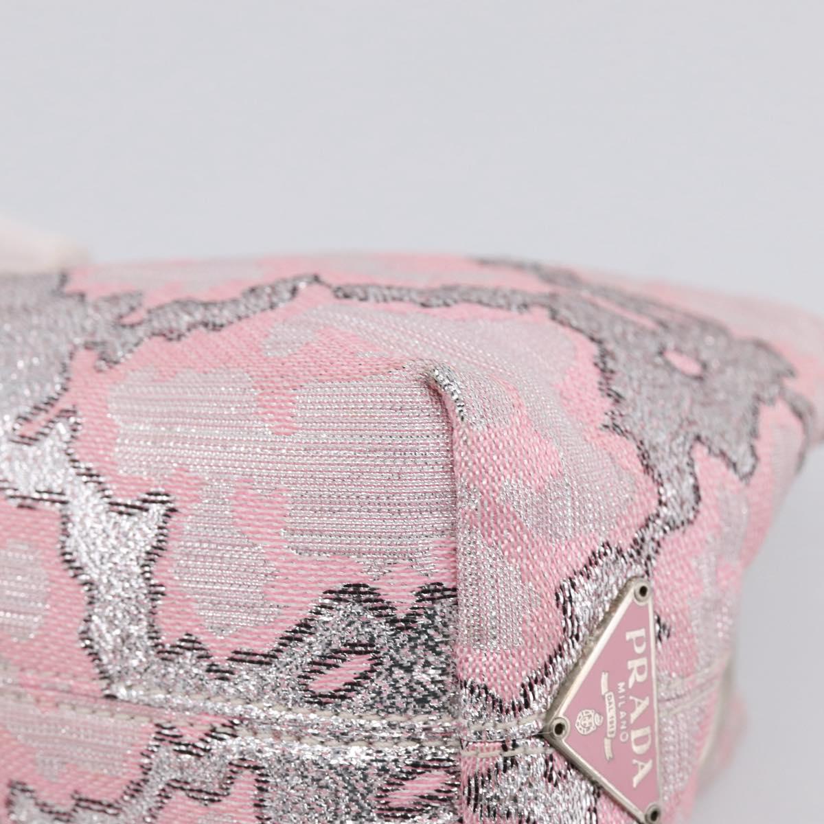 PRADA Brocade Hand Pouch Silk Pink Silver Auth 199363SAM