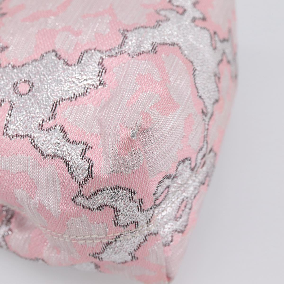 PRADA Brocade Hand Pouch Silk Pink Silver Auth 199363SAM