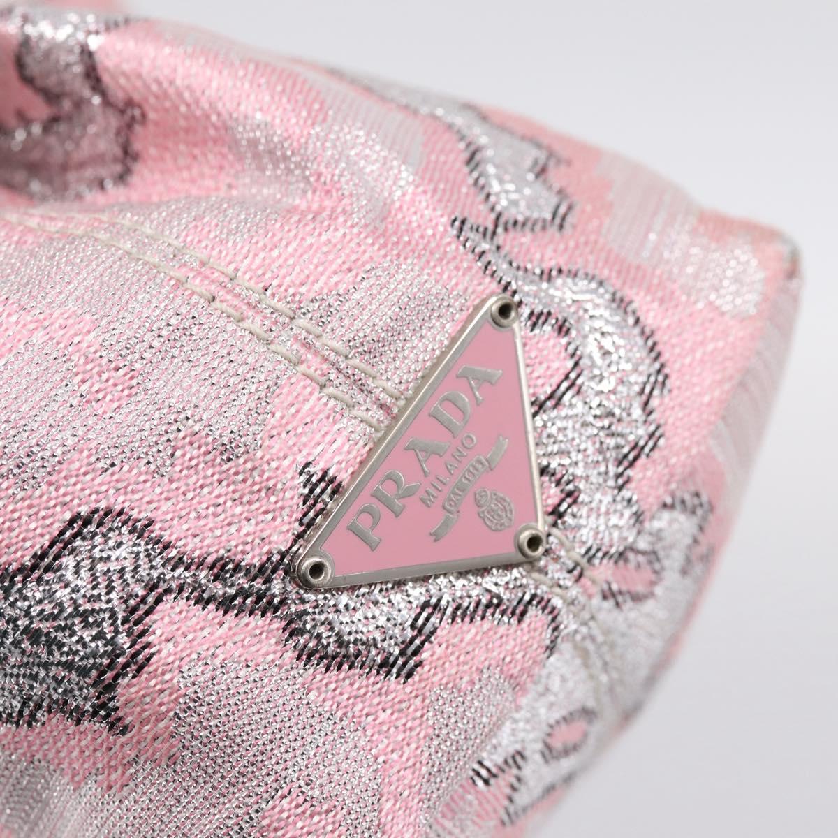 PRADA Brocade Hand Pouch Silk Pink Silver Auth 199363SAM