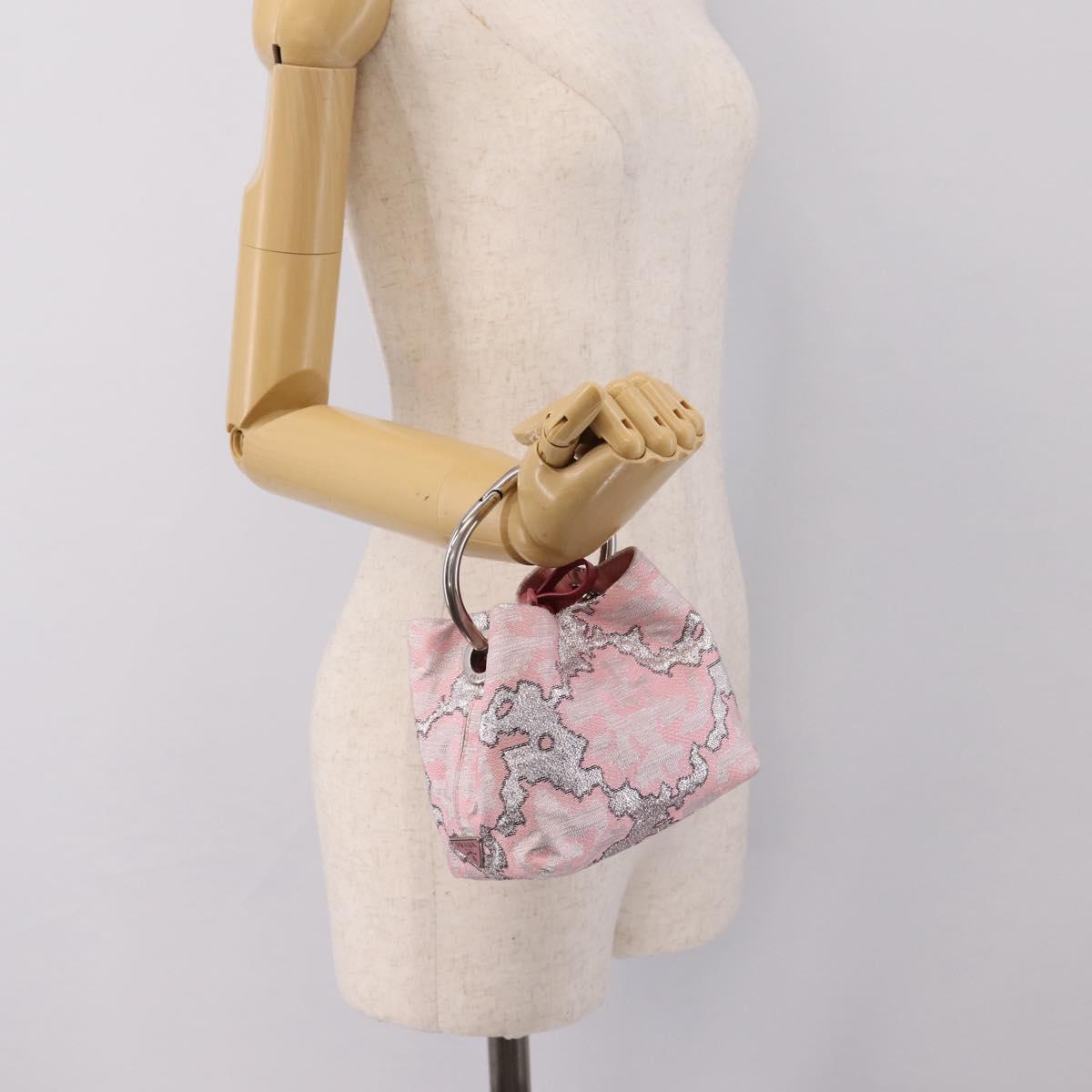 PRADA Brocade Hand Pouch Silk Pink Silver Auth 199363SAM