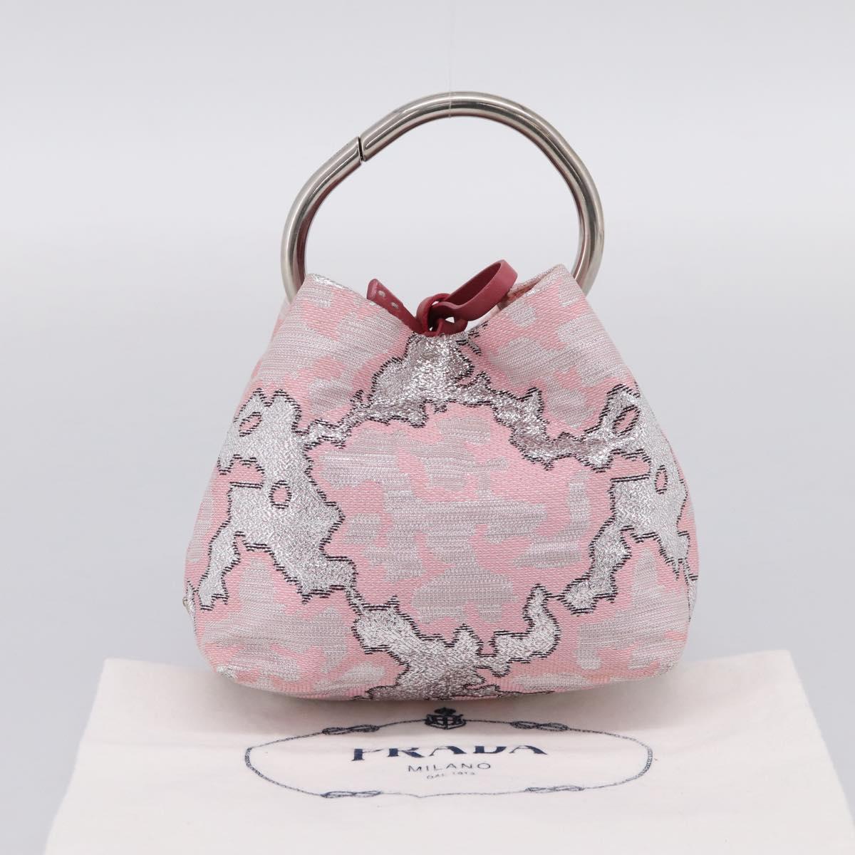 PRADA Brocade Hand Pouch Silk Pink Silver Auth 199363SAM