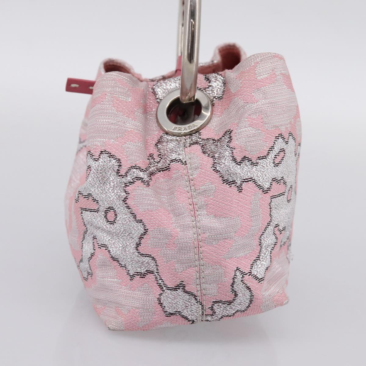 PRADA Brocade Hand Pouch Silk Pink Silver Auth 199363SAM
