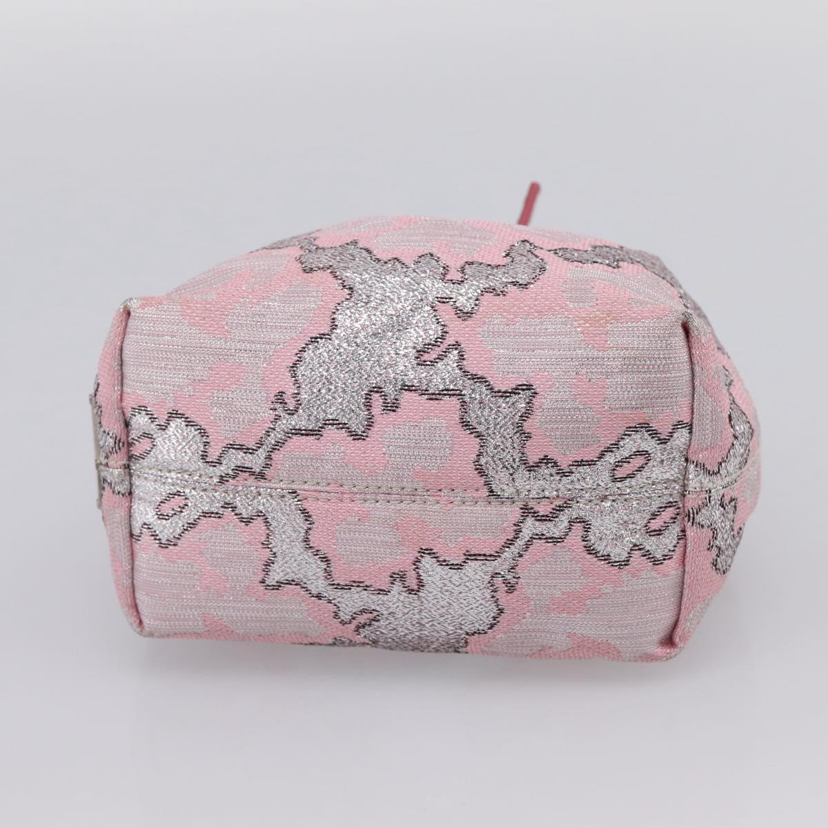 PRADA Brocade Hand Pouch Silk Pink Silver Auth 199363SAM