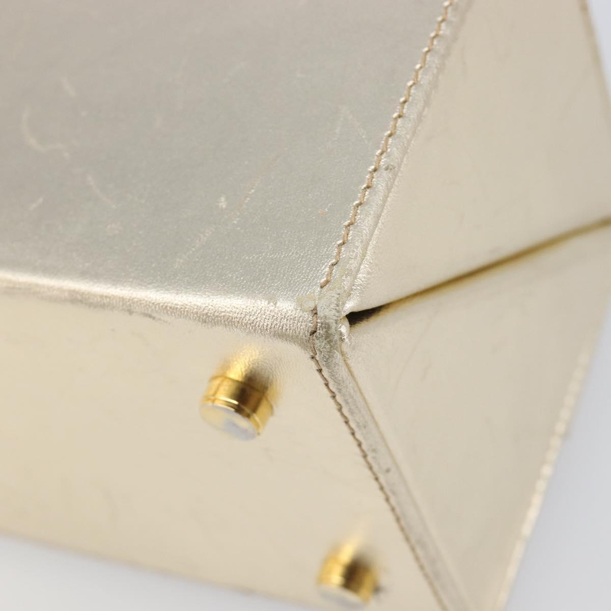 Salvatore Ferragamo Gancini Vanity Hand Bag Leather Gold Auth 199364A