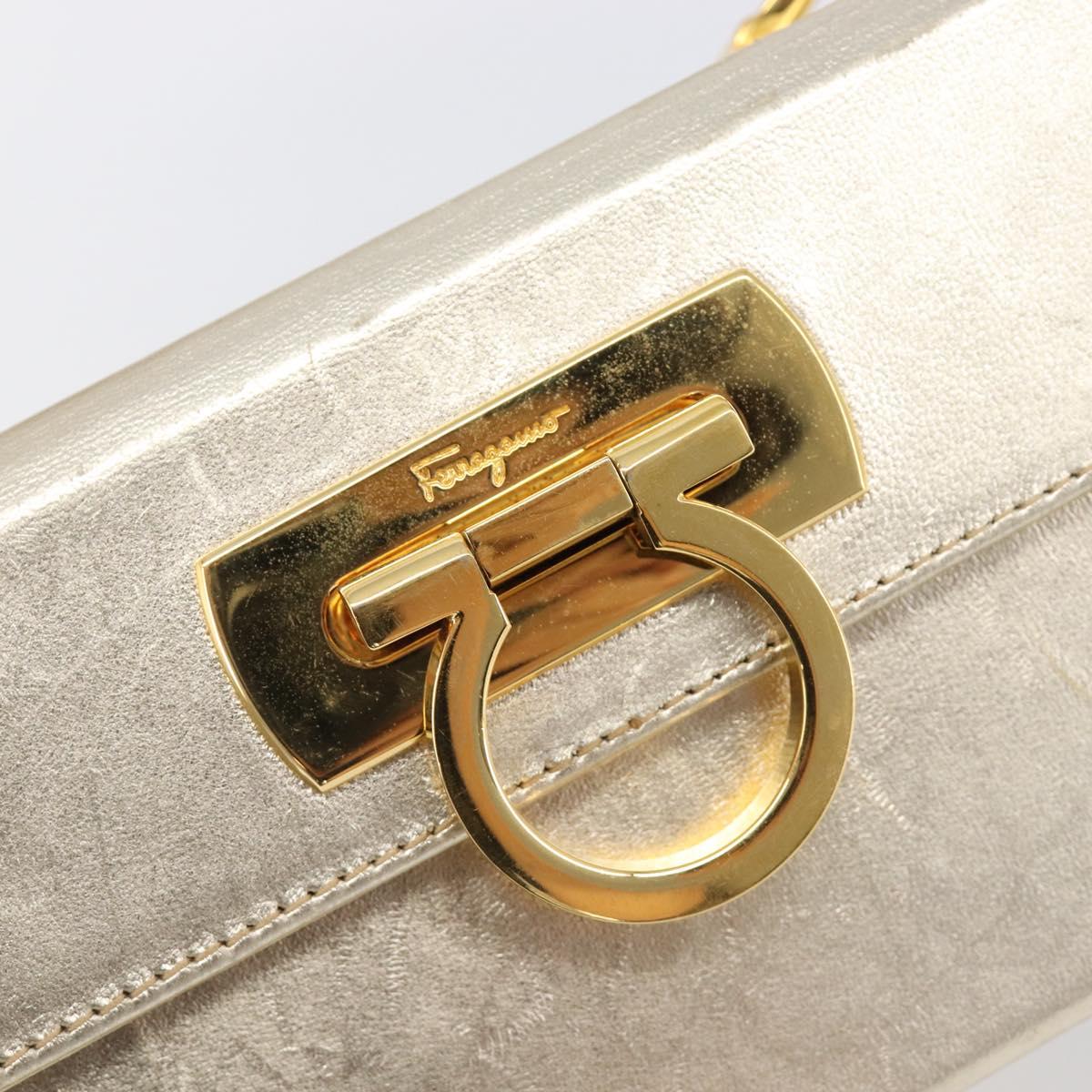 Salvatore Ferragamo Gancini Vanity Hand Bag Leather Gold Auth 199364A