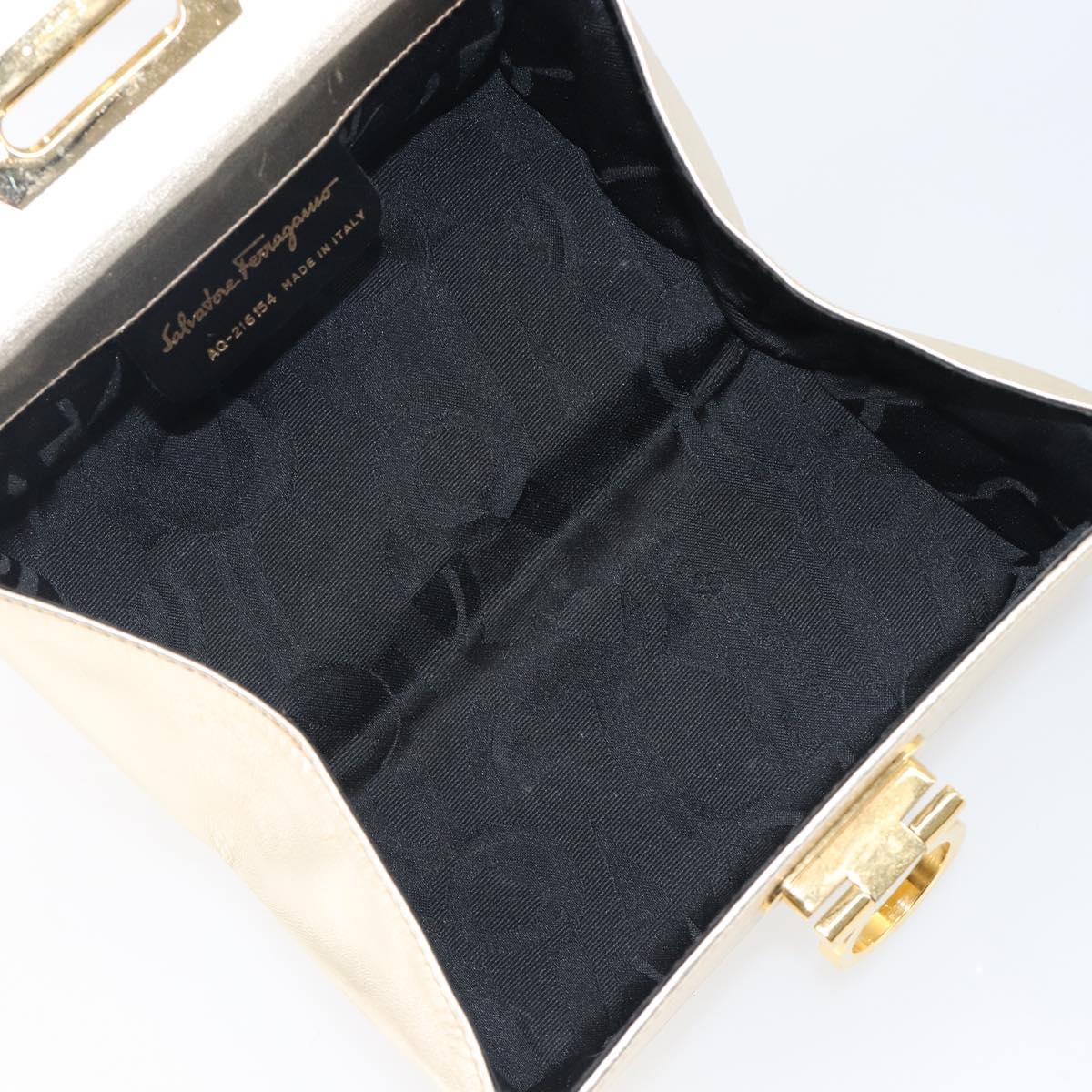 Salvatore Ferragamo Gancini Vanity Hand Bag Leather Gold Auth 199364A