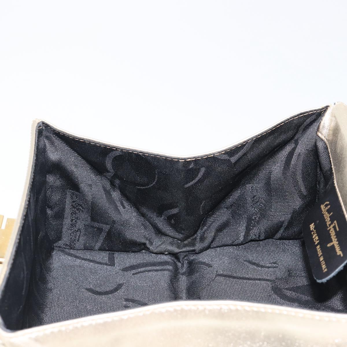 Salvatore Ferragamo Gancini Vanity Hand Bag Leather Gold Auth 199364A