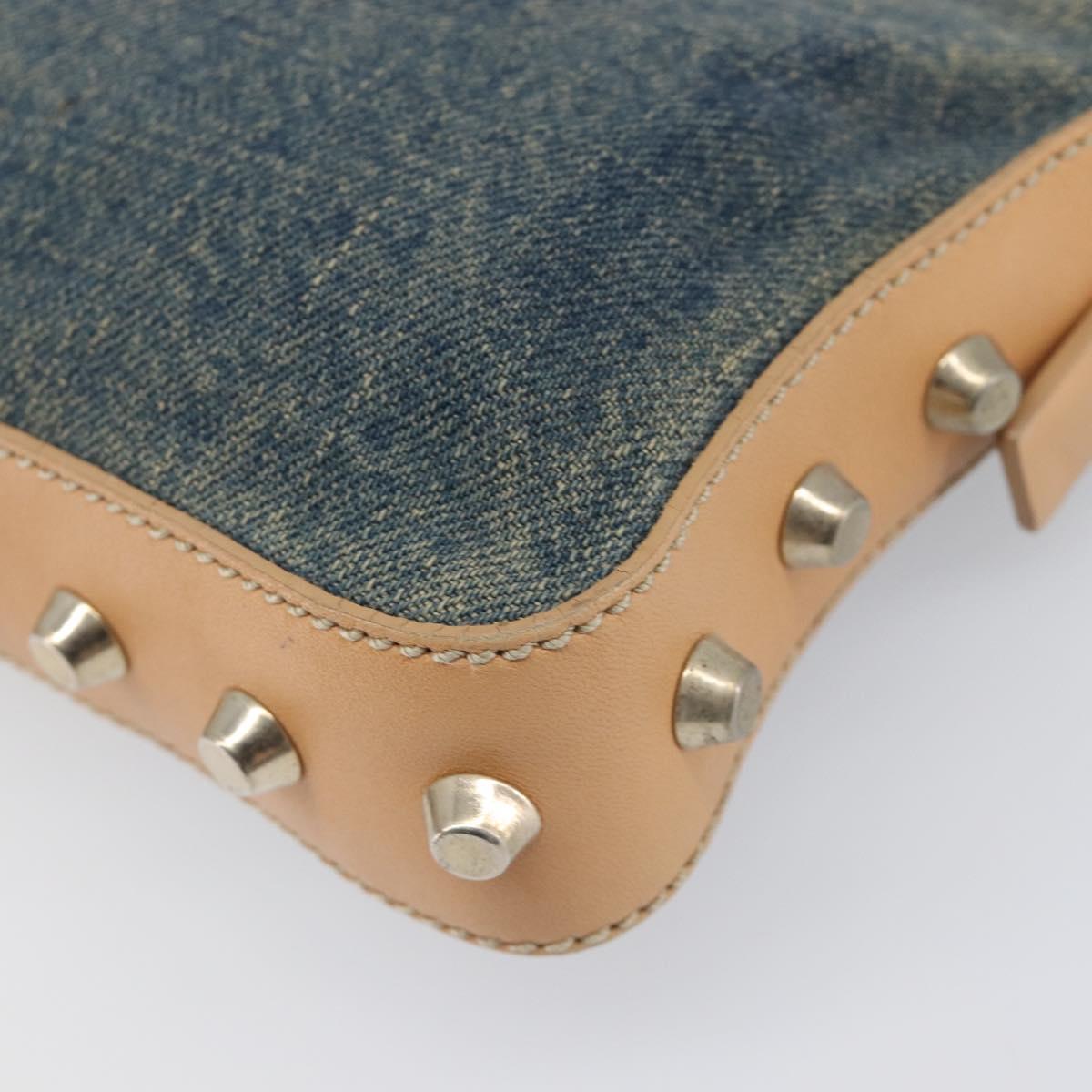 FENDI Studs Hand Bag Denim Blue Beige 8BR042 Auth 199365A