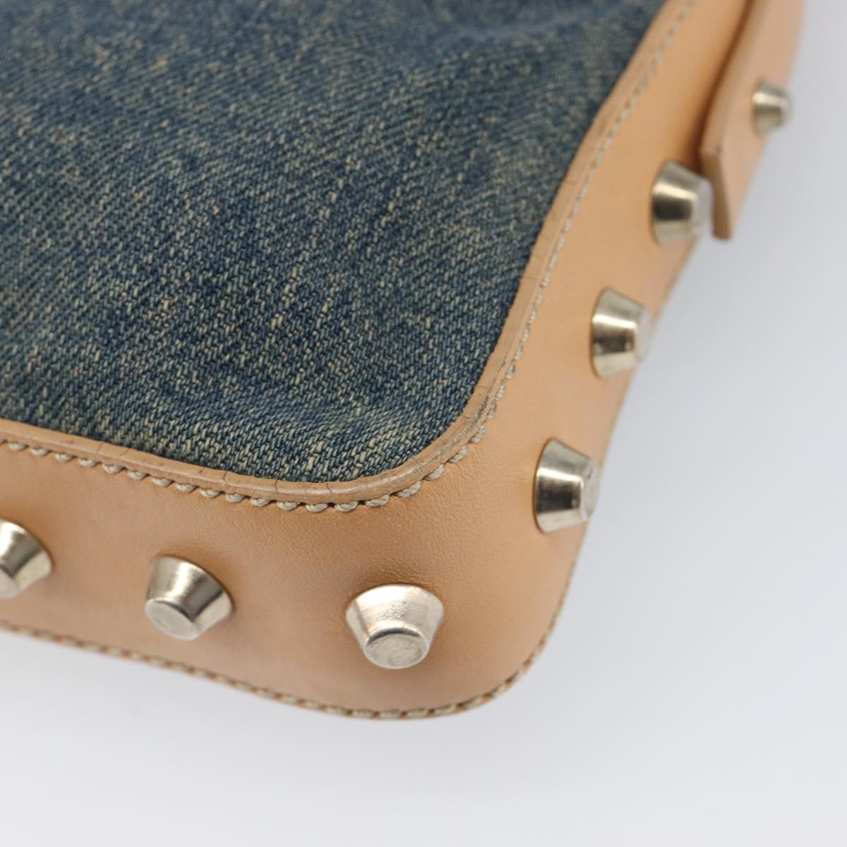 FENDI Studs Hand Bag Denim Blue Beige 8BR042 Auth 199365A