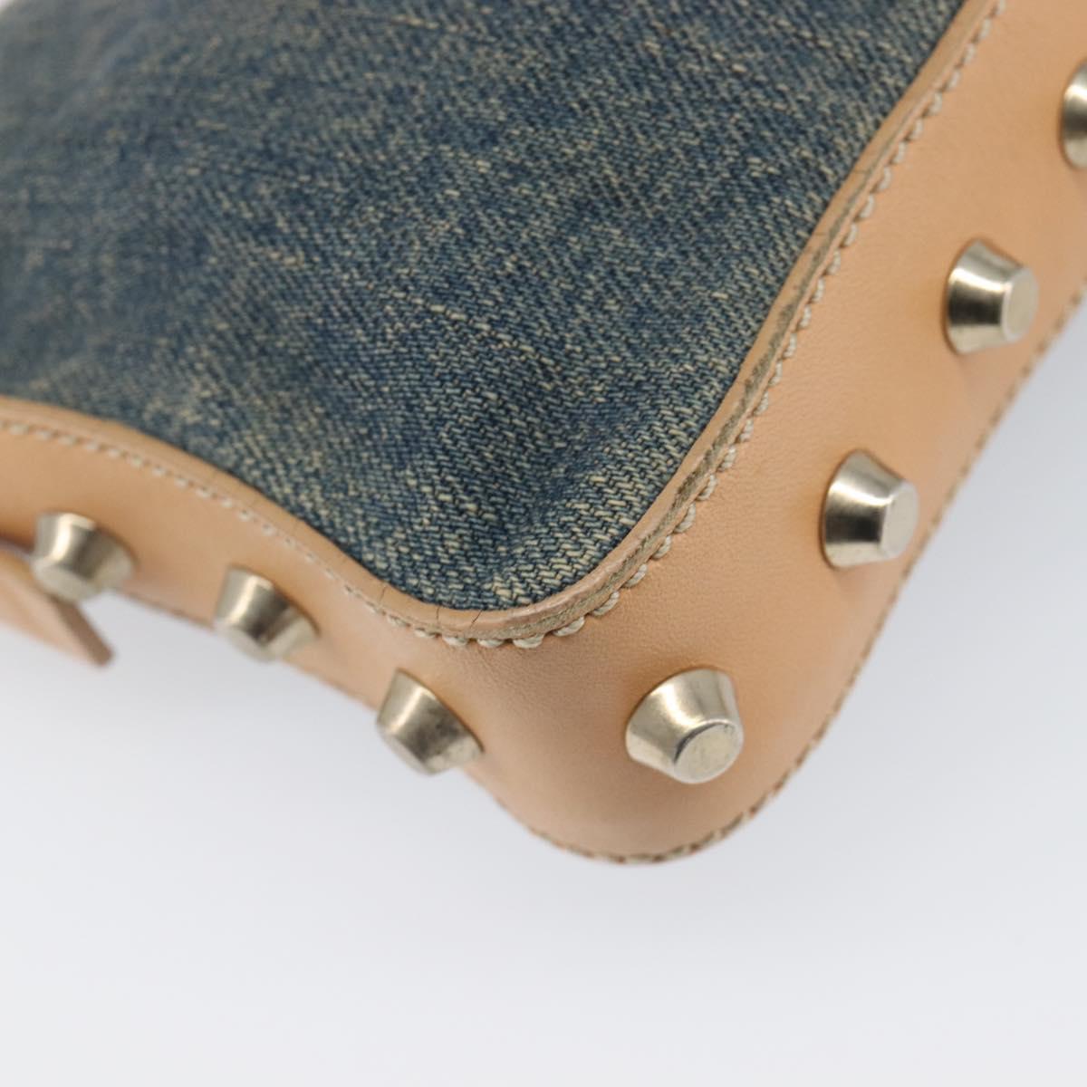FENDI Studs Hand Bag Denim Blue Beige 8BR042 Auth 199365A