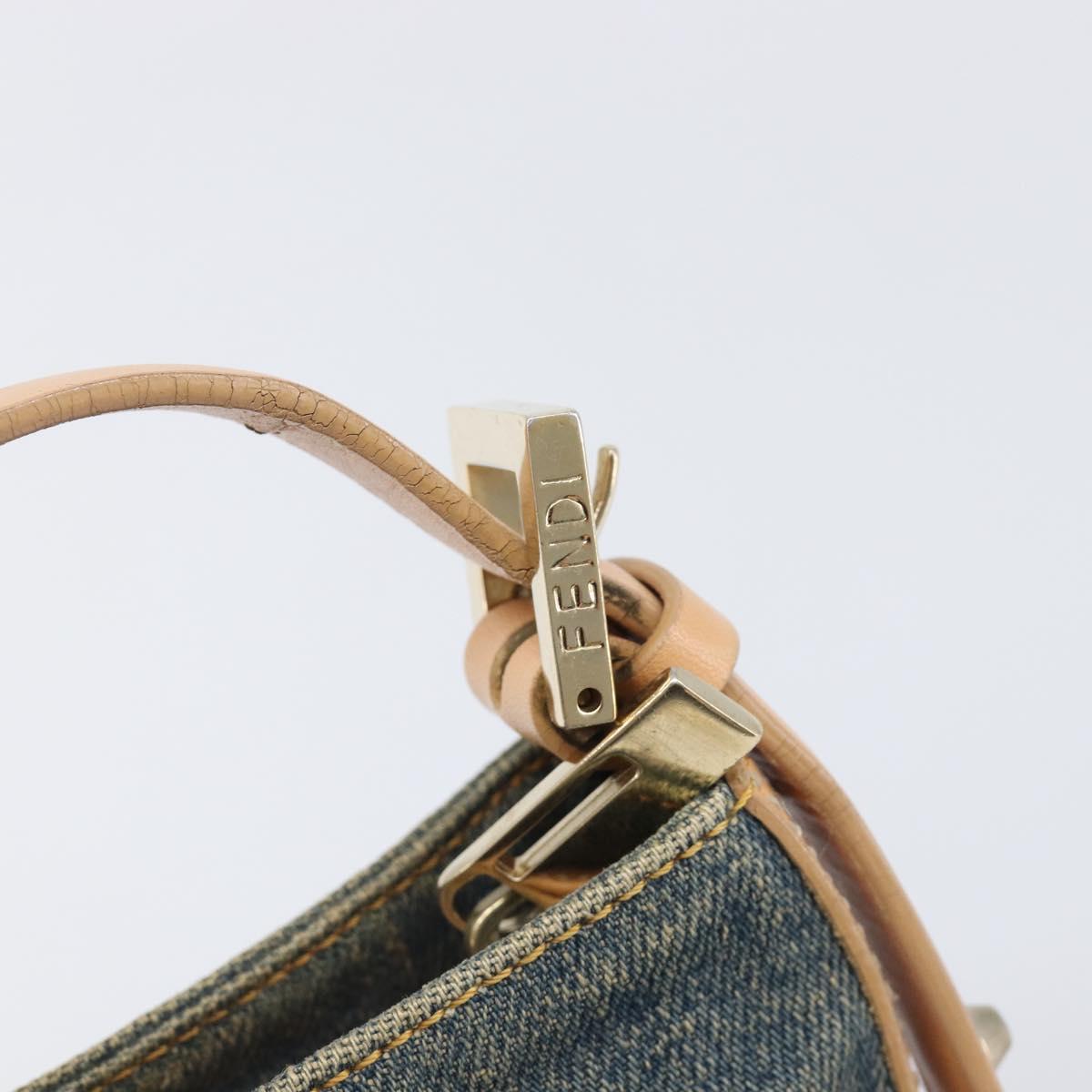 FENDI Studs Hand Bag Denim Blue Beige 8BR042 Auth 199365A