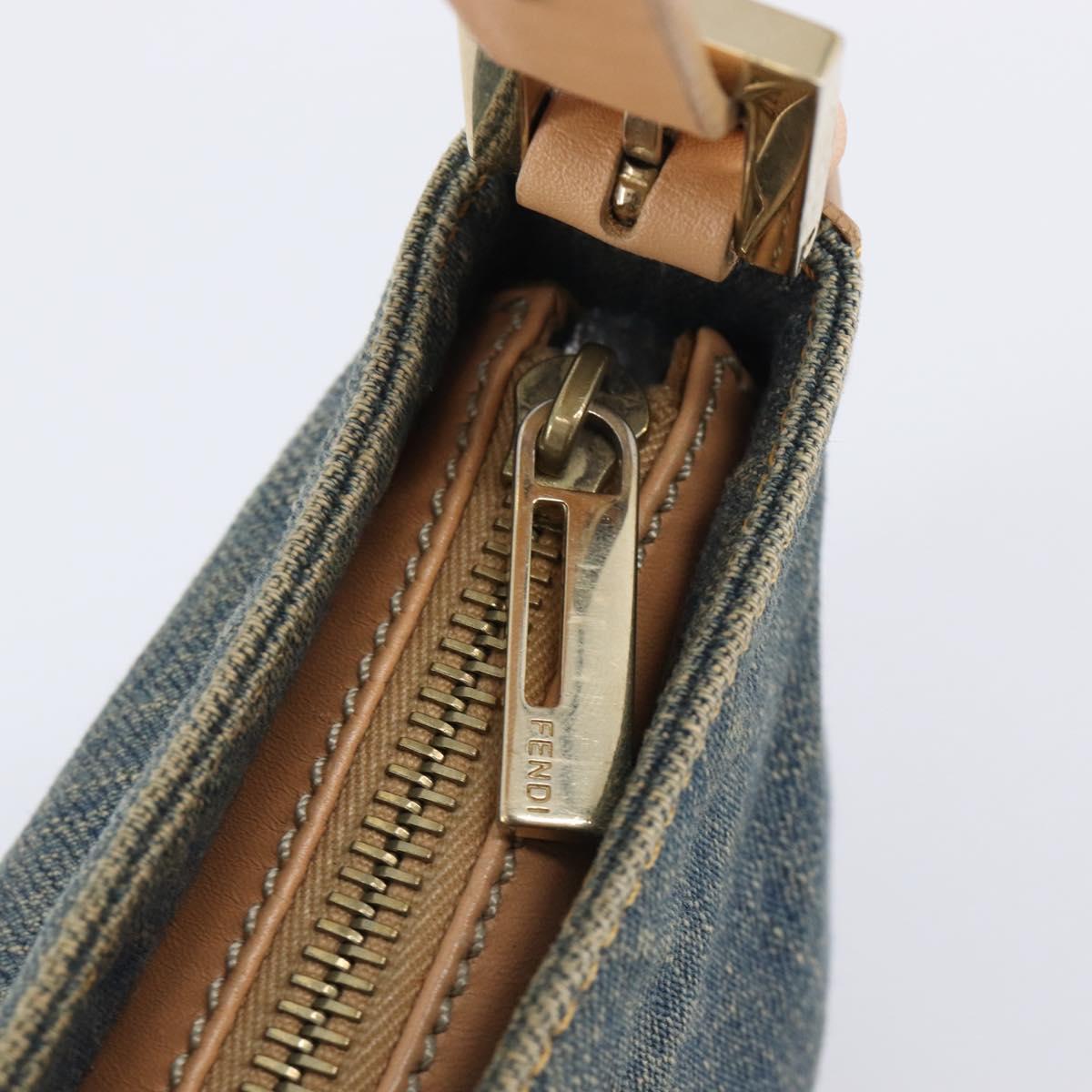 FENDI Studs Hand Bag Denim Blue Beige 8BR042 Auth 199365A