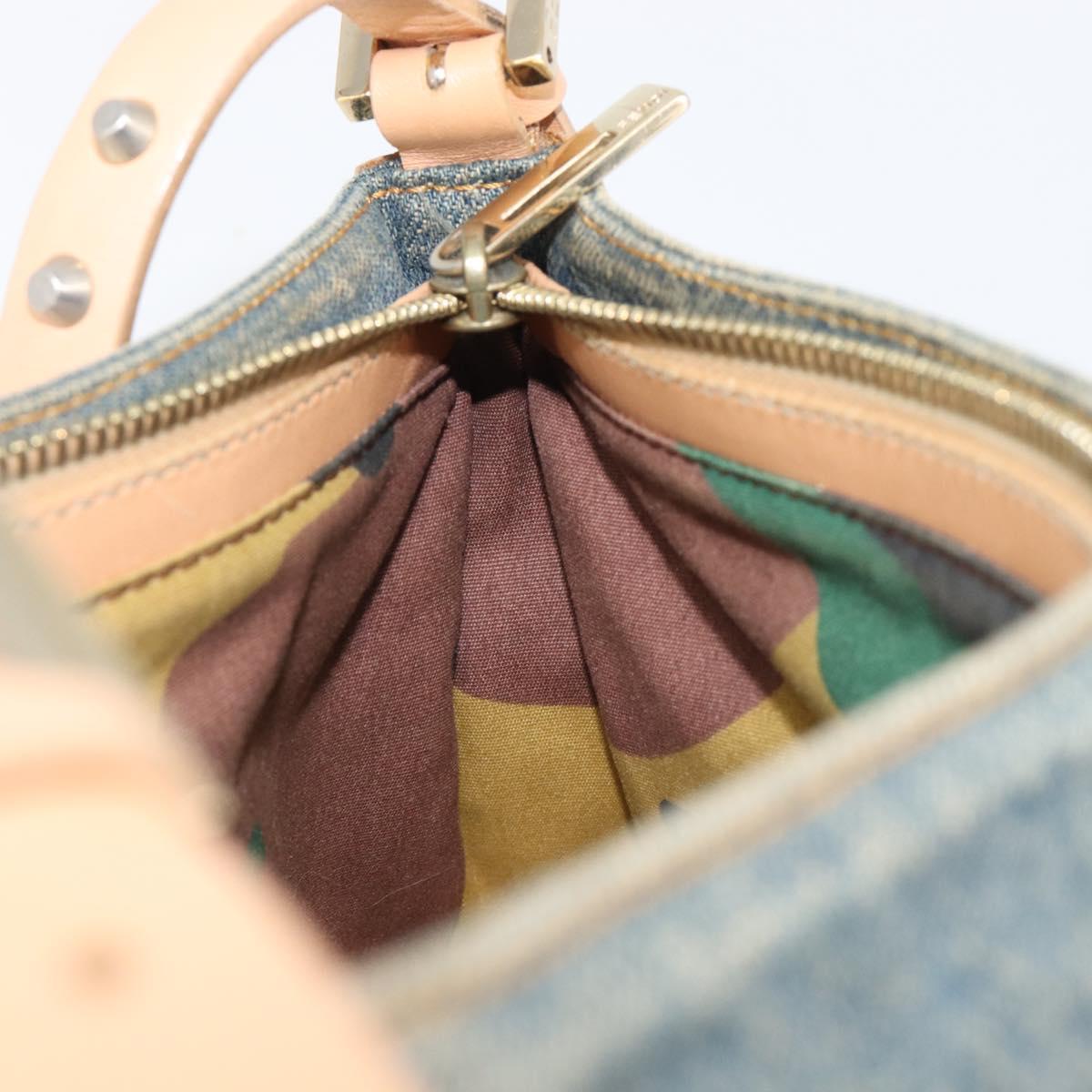FENDI Studs Hand Bag Denim Blue Beige 8BR042 Auth 199365A
