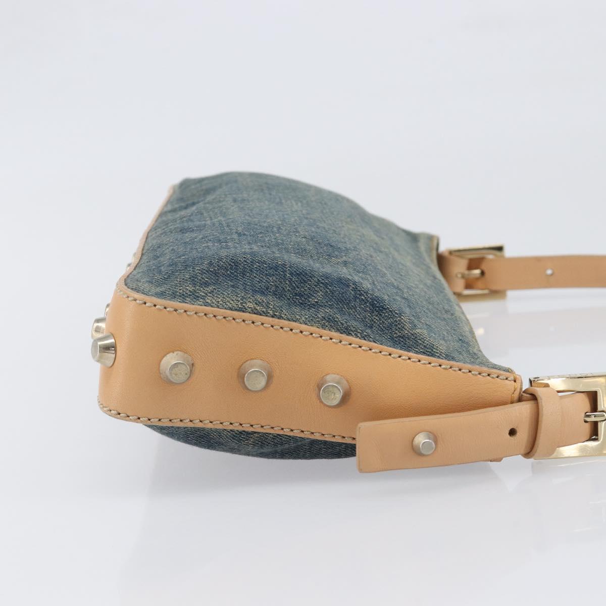 FENDI Studs Hand Bag Denim Blue Beige 8BR042 Auth 199365A