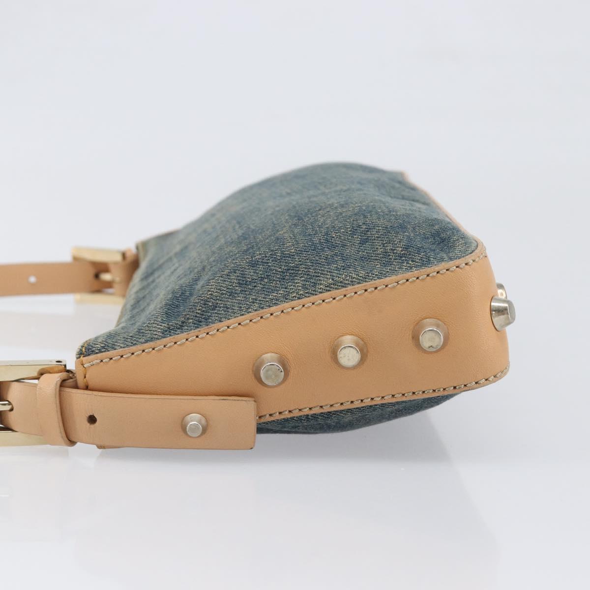 FENDI Studs Hand Bag Denim Blue Beige 8BR042 Auth 199365A