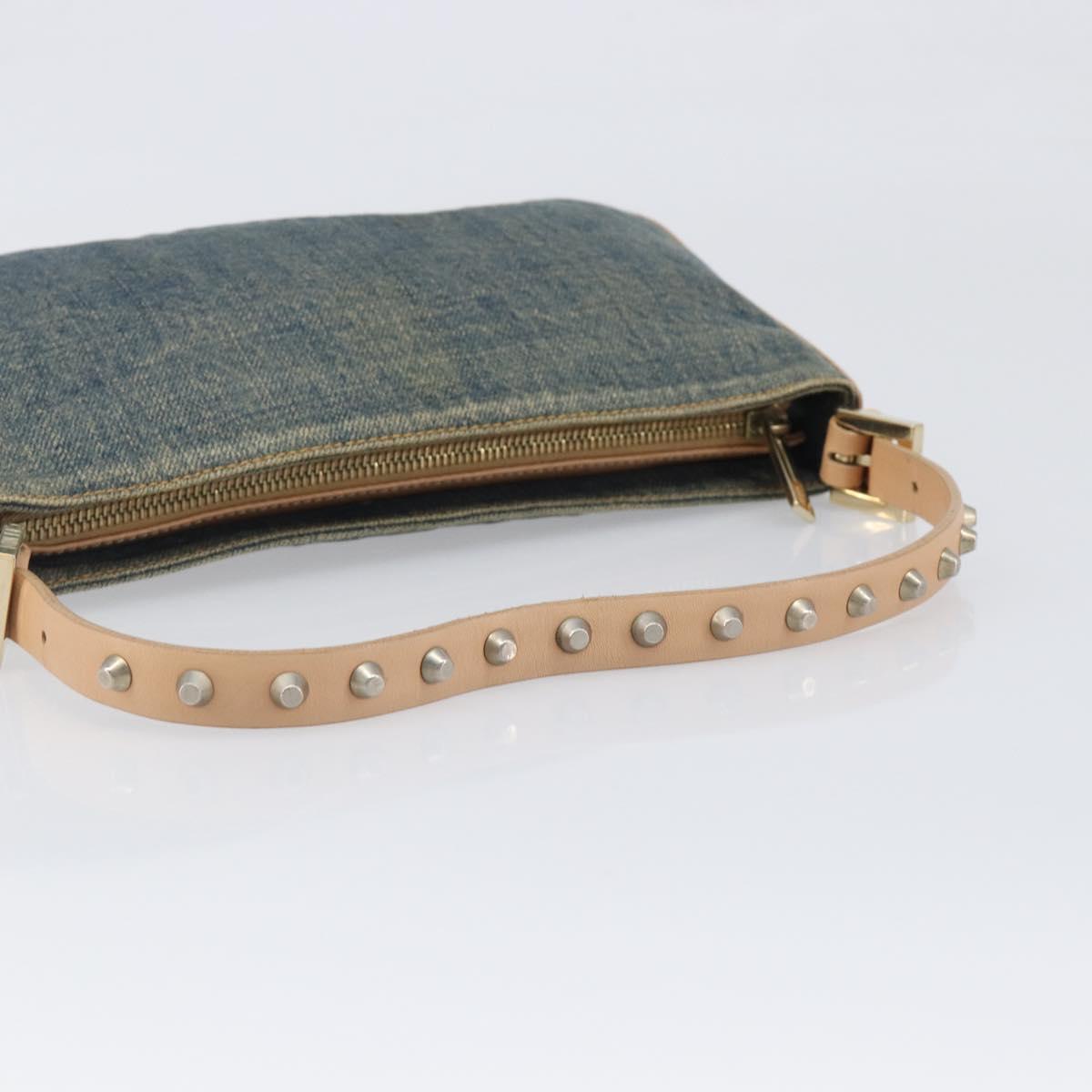 FENDI Studs Hand Bag Denim Blue Beige 8BR042 Auth 199365A
