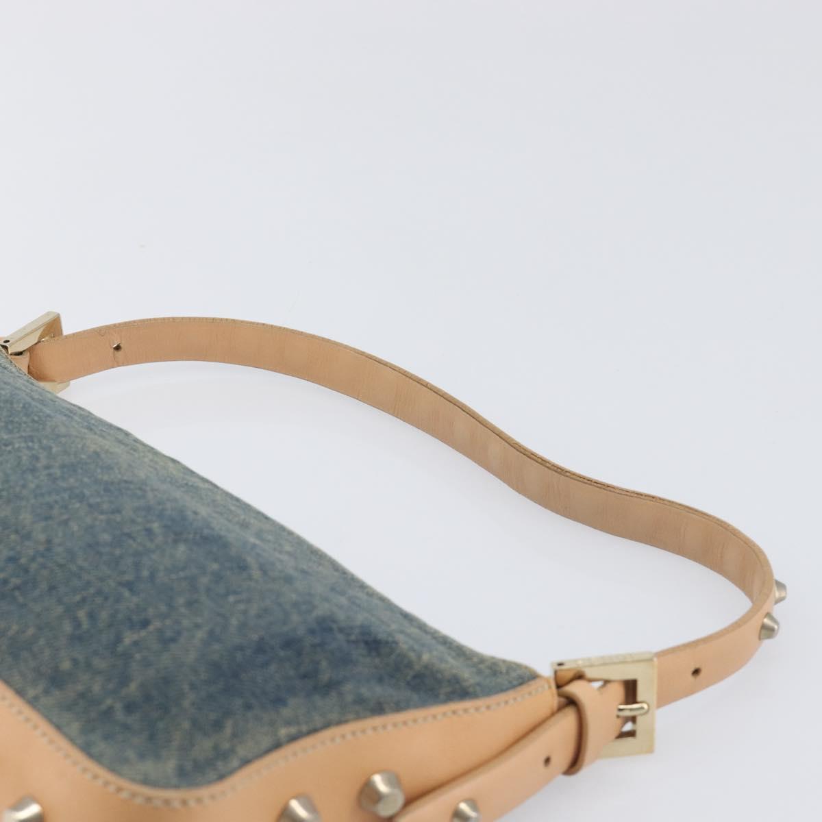FENDI Studs Hand Bag Denim Blue Beige 8BR042 Auth 199365A