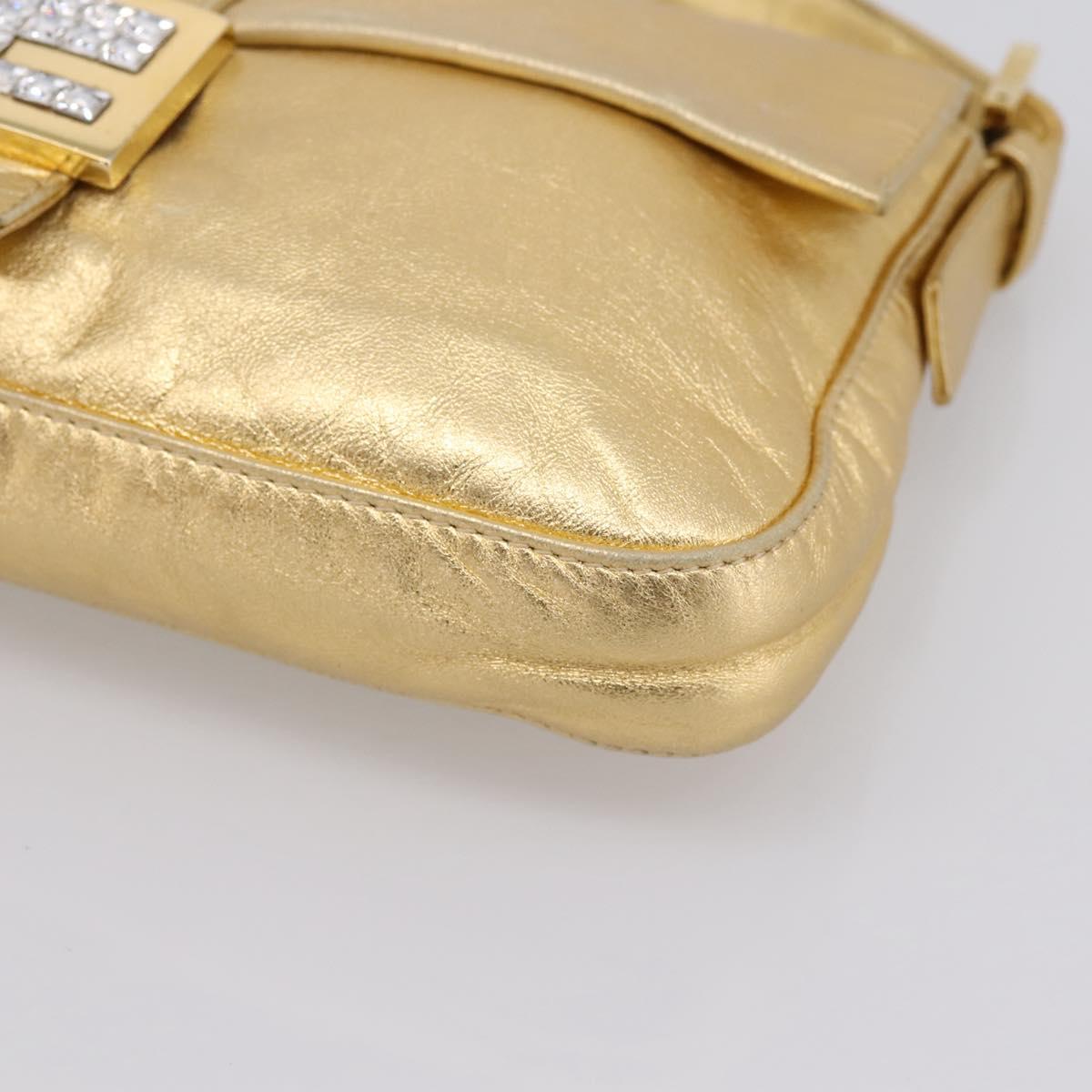 FENDI Mamma Baguette Shoulder Bag Leather Gold Silver Auth 199367A