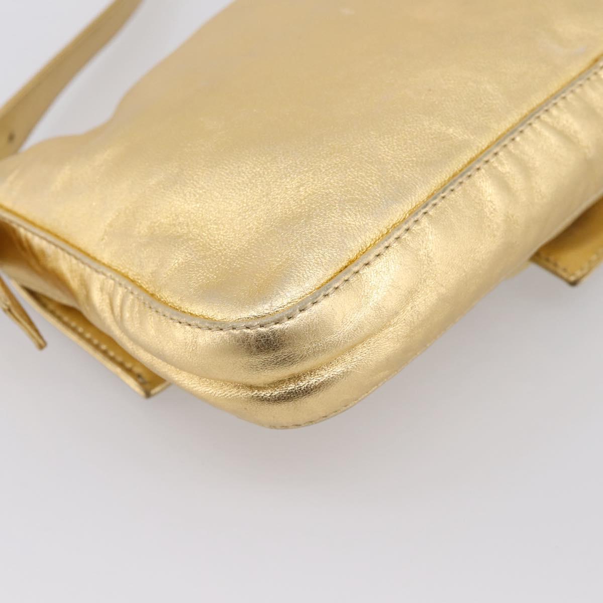 FENDI Mamma Baguette Shoulder Bag Leather Gold Silver Auth 199367A