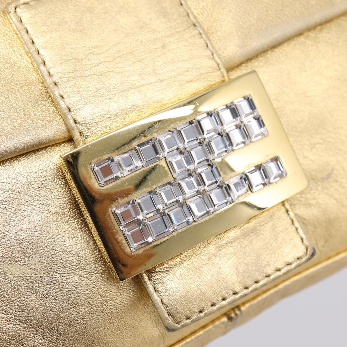 FENDI Mamma Baguette Shoulder Bag Leather Gold Silver Auth 199367A