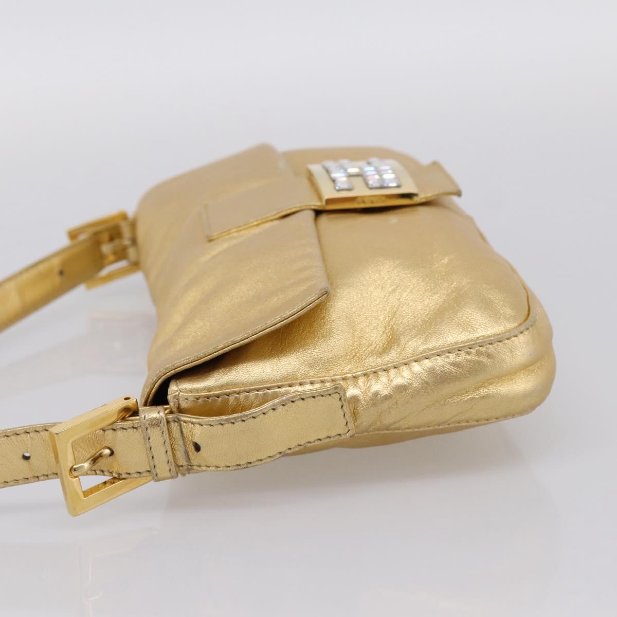 FENDI Mamma Baguette Shoulder Bag Leather Gold Silver Auth 199367A